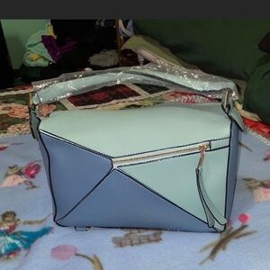 Stylish Two-Tone Shoulder Bag in Blue and Mint